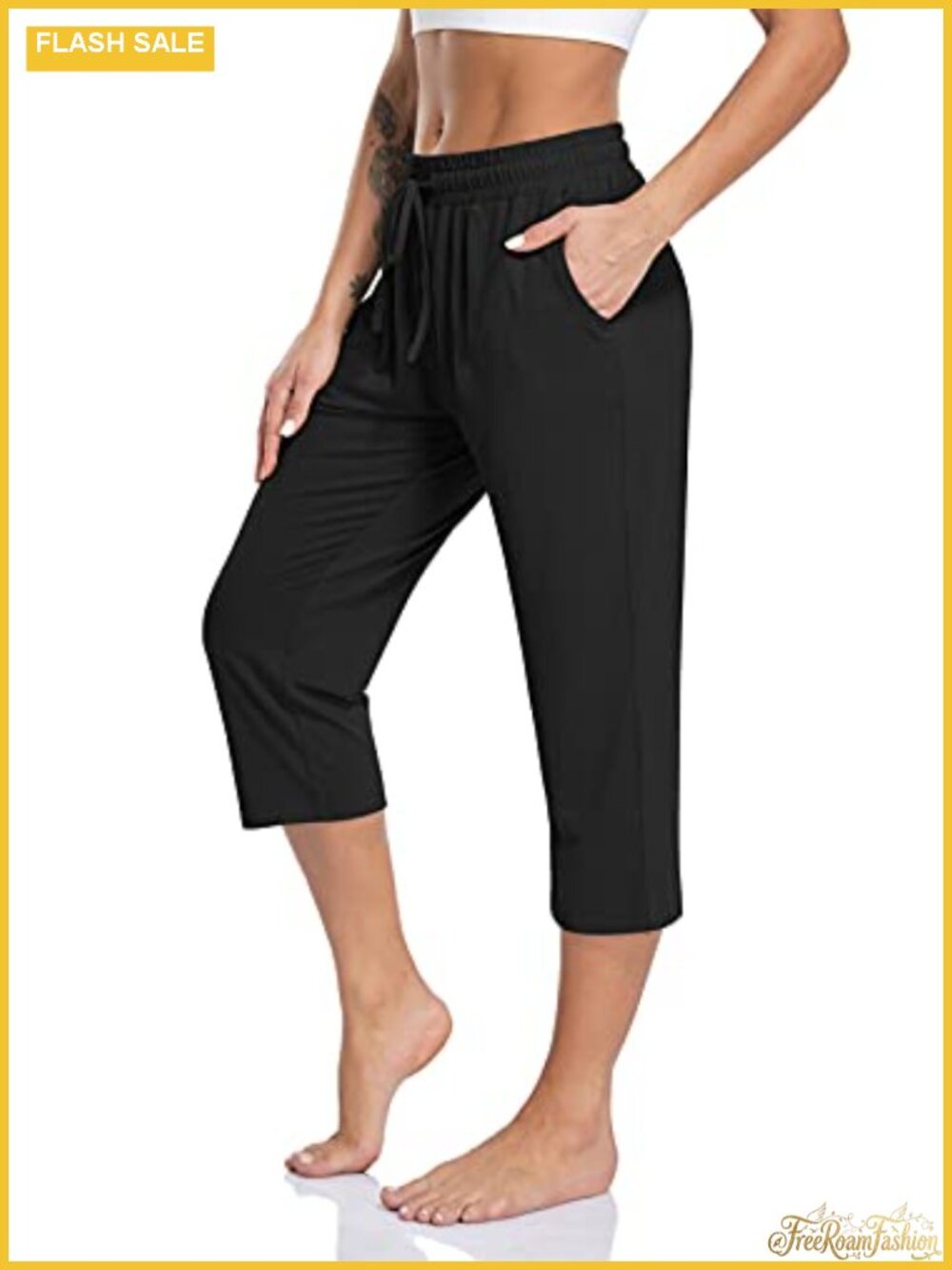 Capri Yoga Pants Loose Soft Drawstring Workout Sweatpants with Pockets